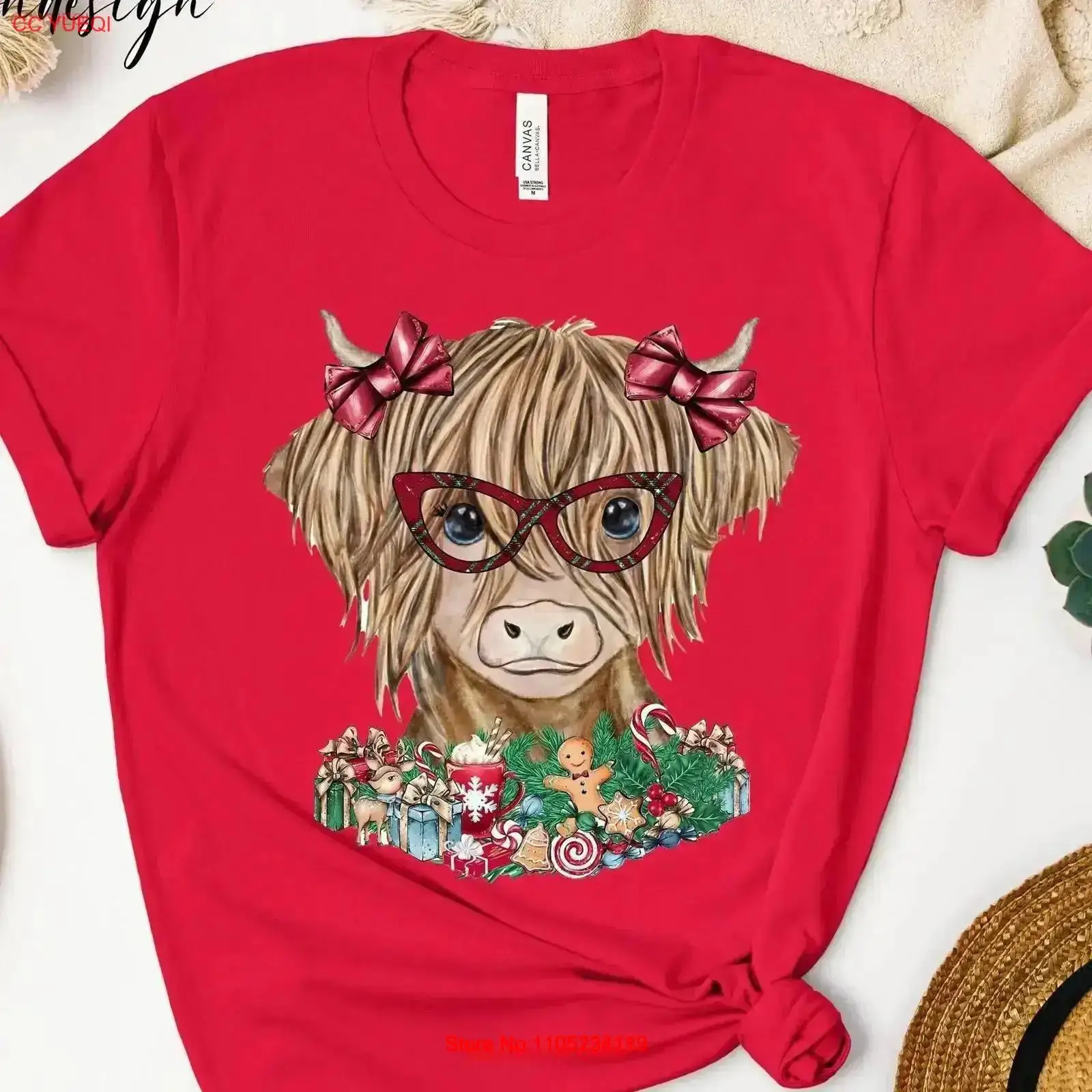 Family Tree Print - Christmas Highland Cow T Shirt Merry